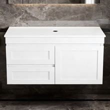 Stefania 900mm Matte White Wall Hung Single Vanity with Stone Countertop
